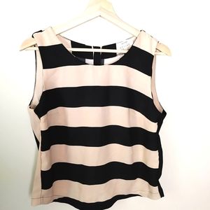 Nude Black Striped top sleeveless summer vertical stripes button up back…